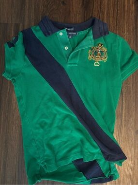 Ralph Lauren Green Polo with Navy Diagonal Stripe and Crest
